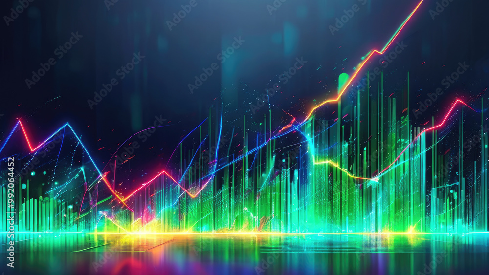 Glowing Lines and Beams: Upward-Trending Financial Charts in Light Glowing Lines and Beams: Upward-Trending Financial Charts in Light