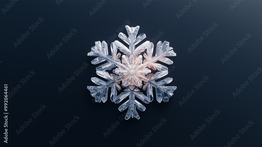 Close-up of a single snowflake against a dark black background, minimal style, winter details Close-up of a single snowflake against a dark black background, minimal style, winter details
