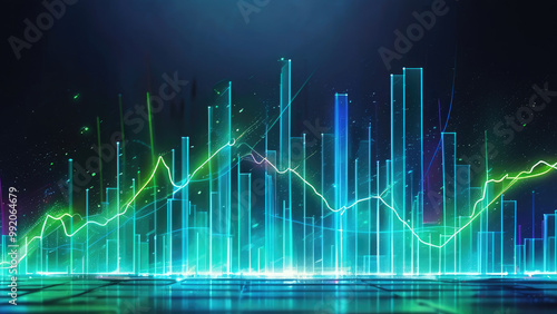 Glowing Lines and Beams: Upward-Trending Financial Charts in Light