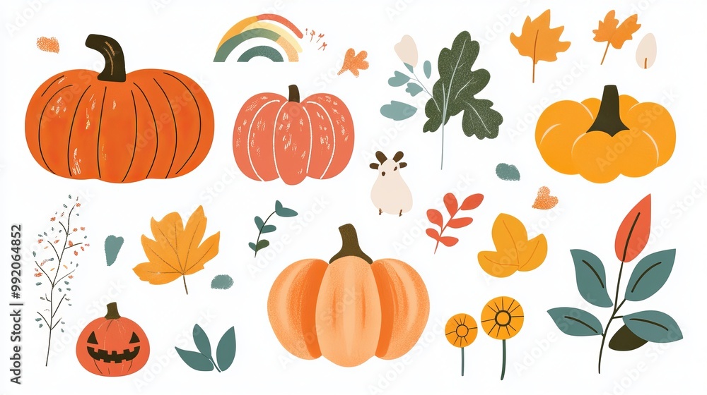 Autumn-themed vector collection including pumpkins and rainbows Autumn-themed vector collection including pumpkins and rainbows