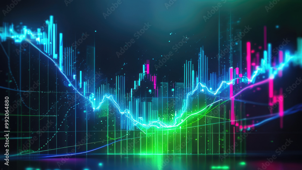 Glowing Lines and Beams: Upward-Trending Financial Charts in Light Glowing Lines and Beams: Upward-Trending Financial Charts in Light