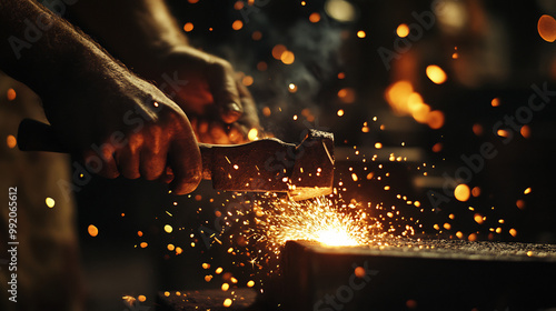 Blacksmith Forging Iron in a Traditional Workshop
