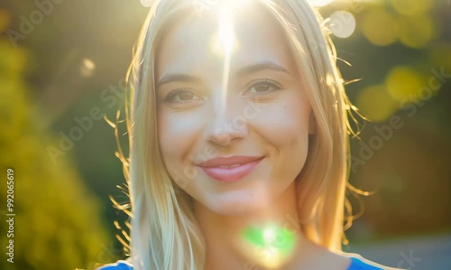 Portrait of Young Blond Woman in City Park