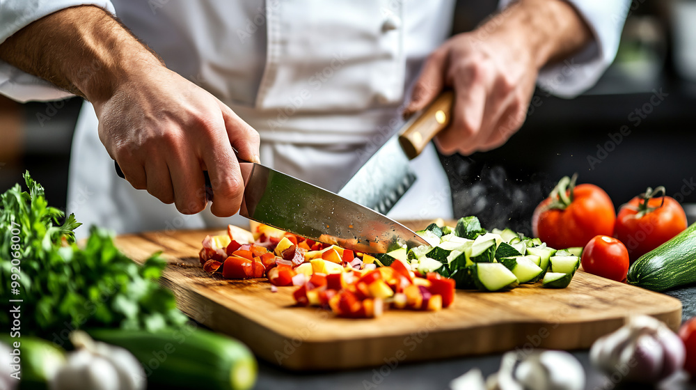 Chef Preparing Ingredients in a Professional Kitchen Chef Preparing Ingredients in a Professional Kitchen