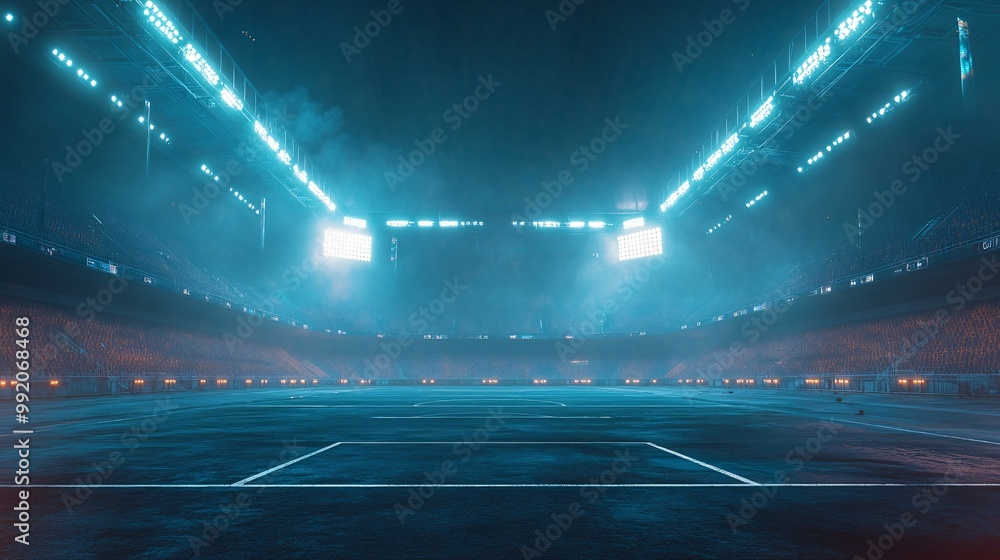 Empty Football Stadium with Blue and Orange Lights Empty Football Stadium with Blue and Orange Lights
