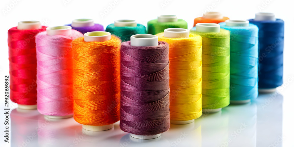 Close-up of colorful spools of thread on a white background, spools, thread, colorful, sewing, textile, craft, material Close-up of colorful spools of thread on a white background, spools, thread, colorful, sewing, textile, craft, material