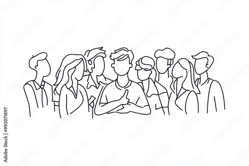Obraz premium A simple one-line drawing of an epic team huddle, each member's outline filled with unique gear and equipment for their role in the business setting Generative AI