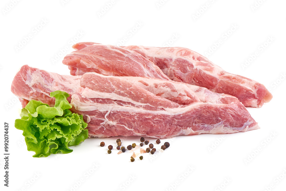 Pork fillet tenderloin, raw meat, close-up, isolated on white background Pork fillet tenderloin, raw meat, close-up, isolated on white background