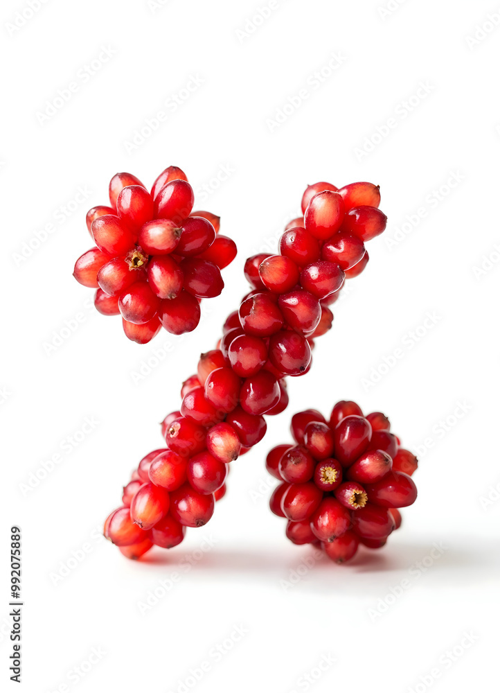 a red % discount percent sign made with pomegranate seeds sale for yalda night winter, on a white background a red % discount percent sign made with pomegranate seeds sale for yalda night winter, on a white background