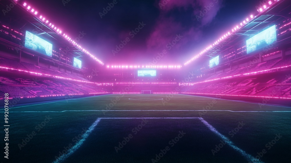 A Neon-Lit Empty Stadium with Pink and Blue Lights A Neon-Lit Empty Stadium with Pink and Blue Lights
