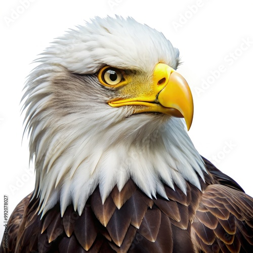 Bald eagle with striking feathers isolated on white background. Generative AI