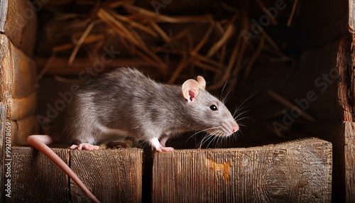 Rat in an old wooden barn.