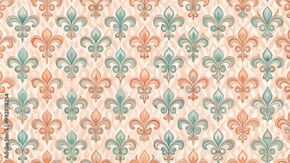 Obraz premium Abstract vintage wallpaper with intricate pattern fleur-de-lis earth tone