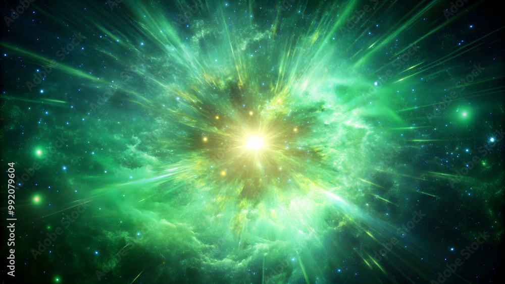 Explosion of the universe with a green hue in space, explosion, universe, green, big bang, beginning, space, background Explosion of the universe with a green hue in space, explosion, universe, green, big bang, beginning, space, background