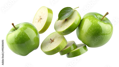 Wallpaper Mural green apples ifalling in the air isolated on transparent background png Torontodigital.ca
