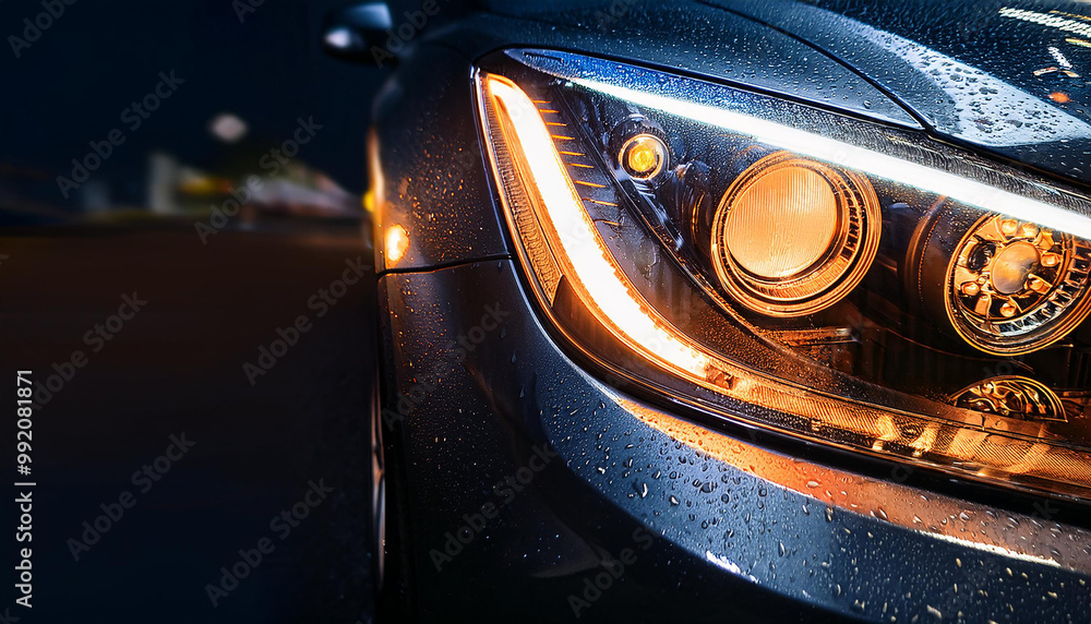 Close-up of a car’s headlight at night Close-up of a car’s headlight at night