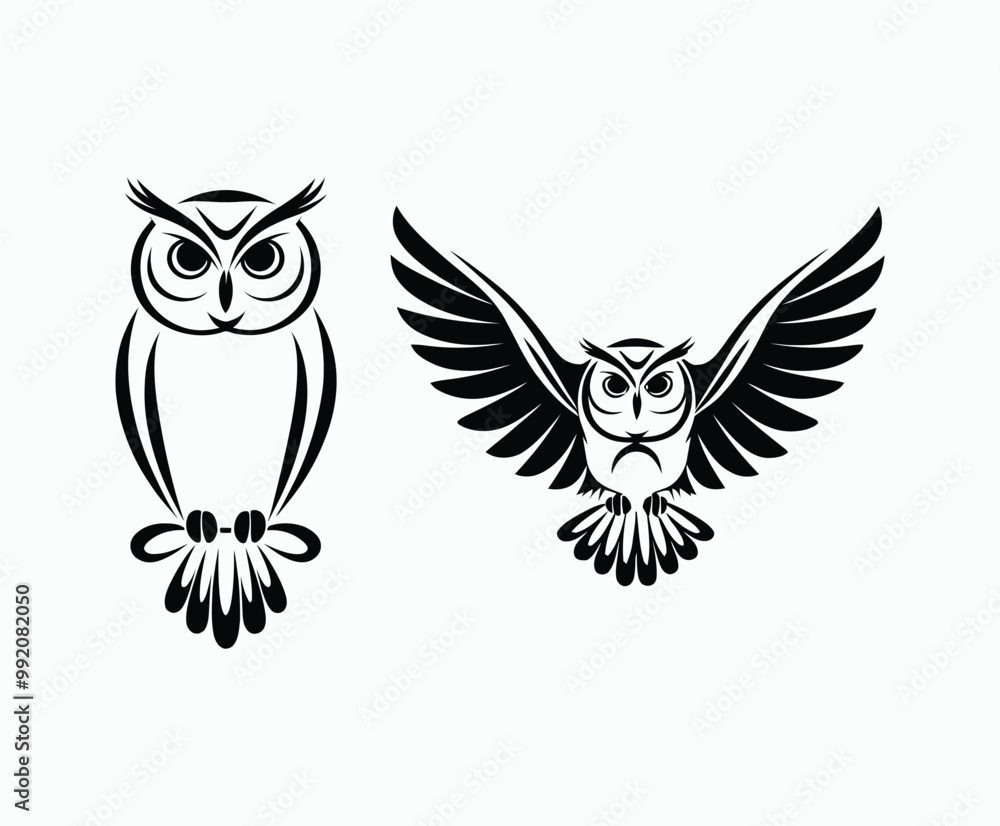 Owl bird silhouette editable EPS vector isolated illustration template on a white background Owl bird silhouette editable EPS vector isolated illustration template on a white background