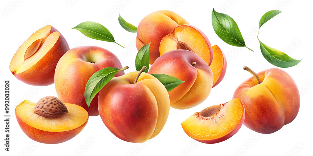 peach falling in the air isolated on transparent background png peach falling in the air isolated on transparent background png