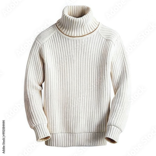 Cozy ribbed turtleneck sweater displayed on a white background for clear visibility. Generative AI