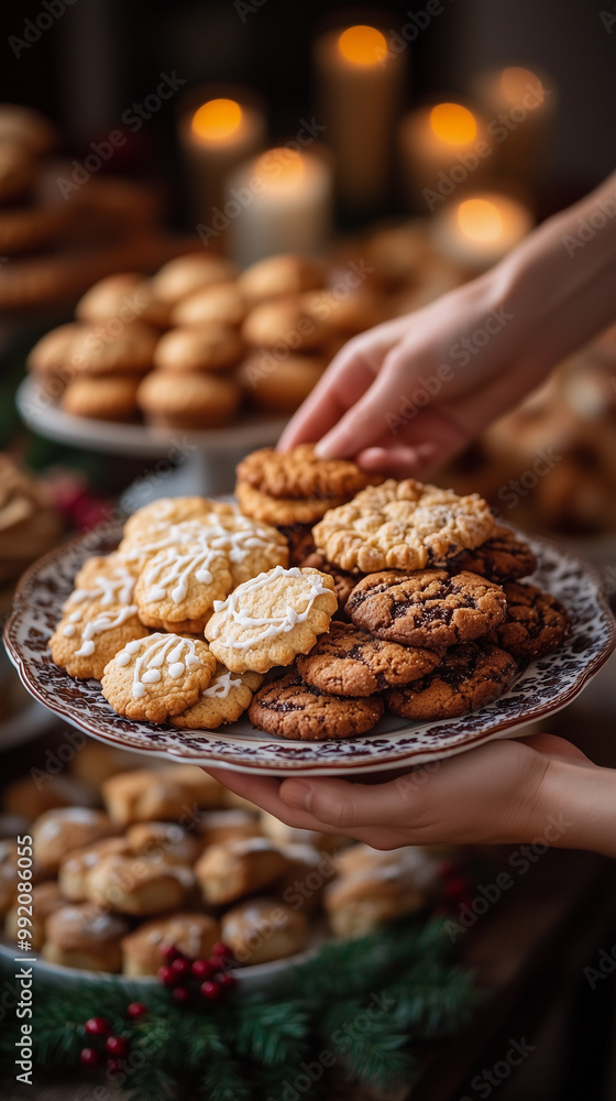 close up of a plate of homemade baked cookies in a home kitchen, ideal for breakfast or snack time, shared with love and companionship
