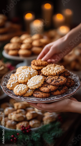 Obraz na płótnie close up of a plate of homemade baked cookies in a home kitchen, ideal for breakfast or snack time, shared with love and companionship w salonie