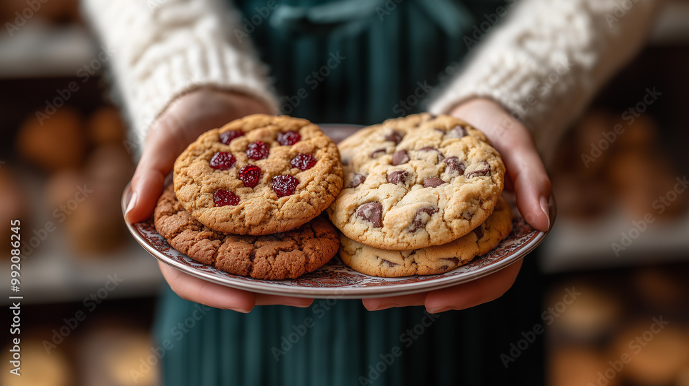 close up of a plate of homemade baked cookies in a home kitchen, ideal for breakfast or snack time, shared with love and companionship