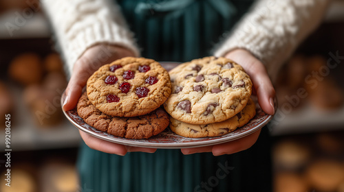 Obraz na płótnie close up of a plate of homemade baked cookies in a home kitchen, ideal for breakfast or snack time, shared with love and companionship w salonie