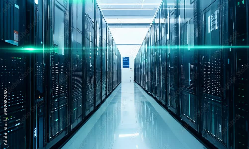 row of computer servers in modern data center, representing cyberspace, communication, advanced technology, precision and importance of data storage and management in the digital age row of computer servers in modern data center, representing cyberspace, communication, advanced technology, precision and importance of data storage and management in the digital age
