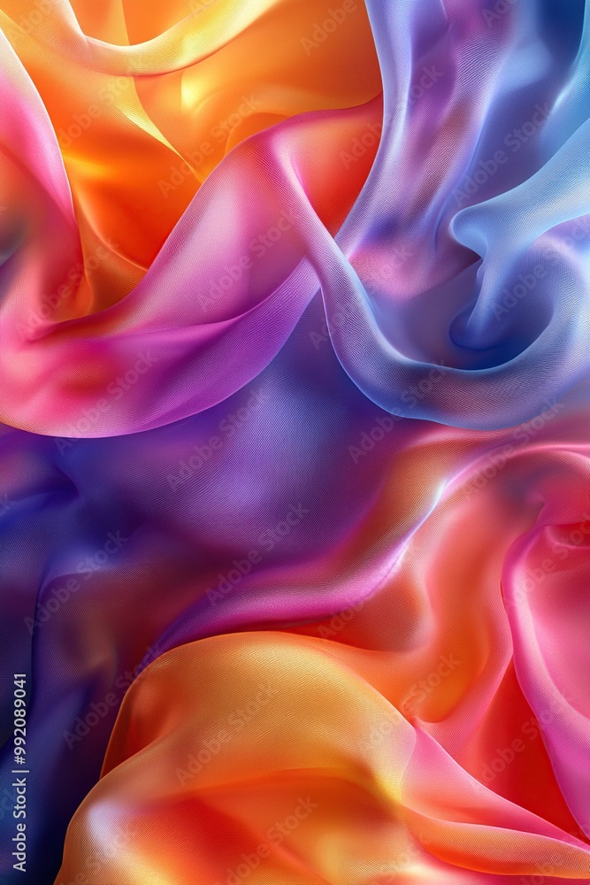 Obraz premium A high-resolution, minimalist abstract background featuring fluid waves of vibrant colors in shades of blue and purple.