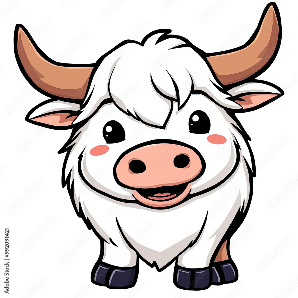 Cute Cartoon White Yak Illustration