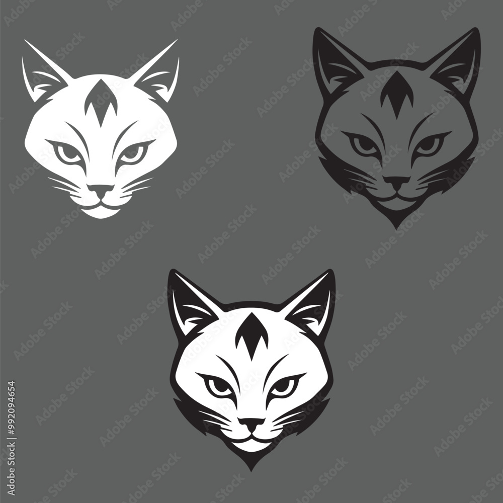 Obraz premium A cat head with a black and white design Pro Vector