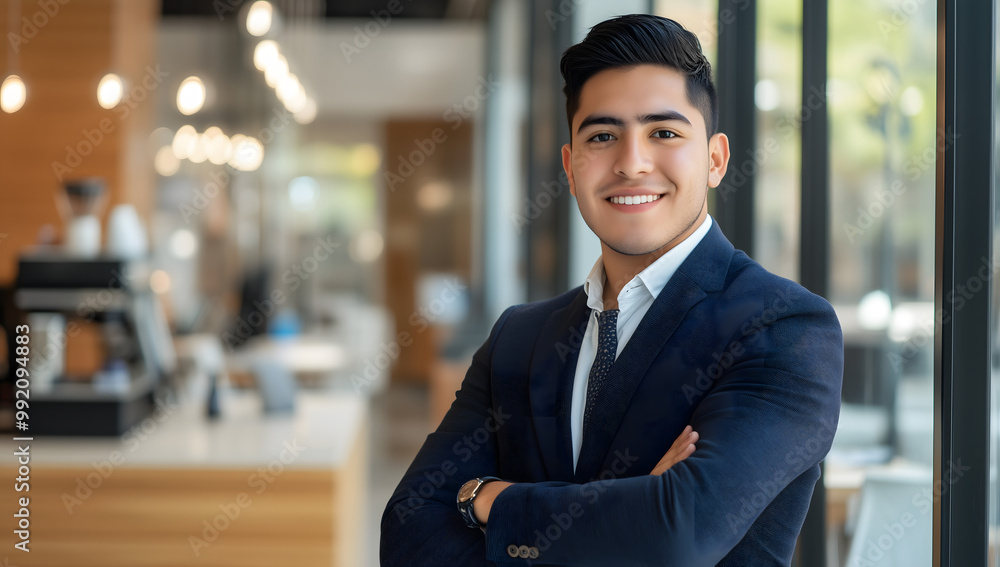 A professional portrait of an attractive young businessman in business attire smiling confidently A professional portrait of an attractive young businessman in business attire smiling confidently