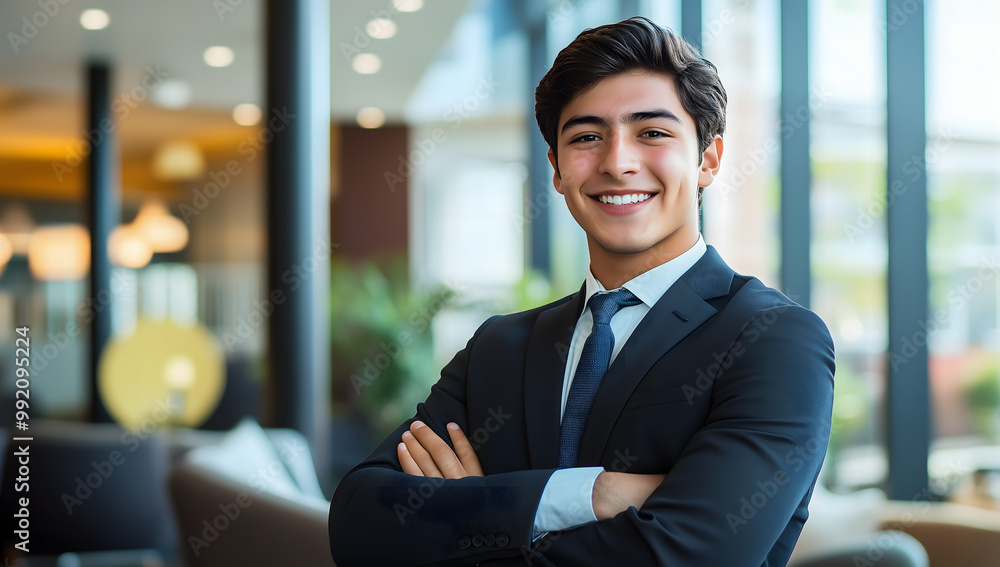 A professional portrait of an attractive young businessman in business attire smiling confidently A professional portrait of an attractive young businessman in business attire smiling confidently