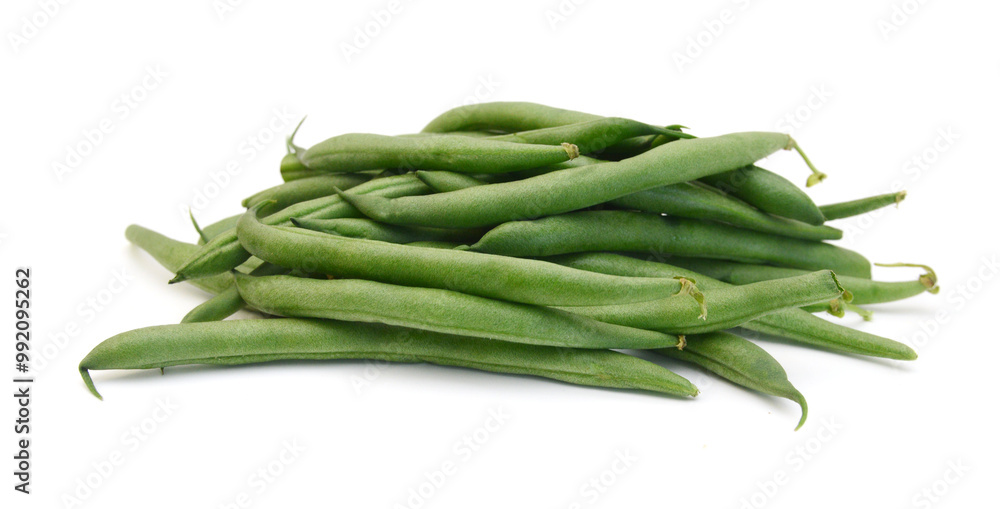 Green beans with leaves on white background Green beans with leaves on white background