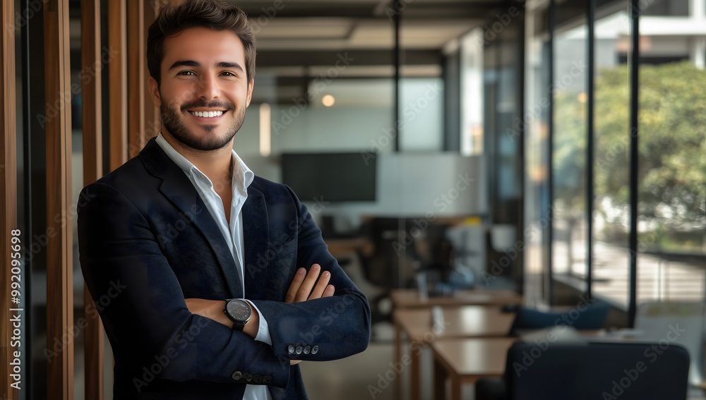 A professional portrait of an attractive young businessman in business attire smiling confidently A professional portrait of an attractive young businessman in business attire smiling confidently