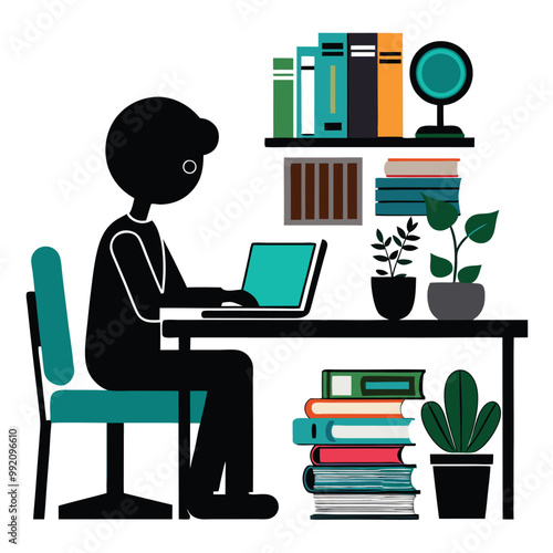 person studying at desk-with laptop