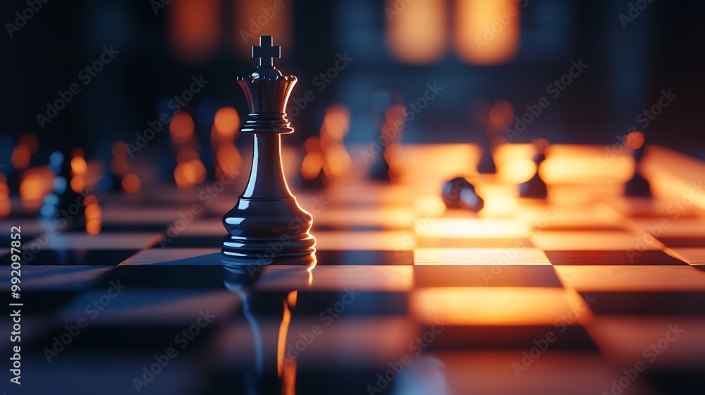 Black chess queen piece on a chessboard with blurred background. Strategy, competition, game, tactic. Black chess queen piece on a chessboard with blurred background. Strategy, competition, game, tactic.