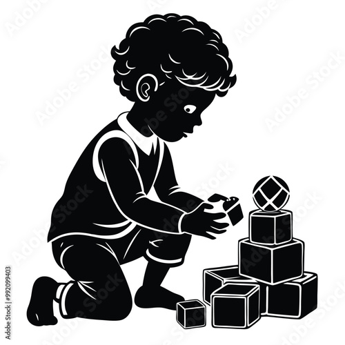 toddler-playing-with-toy-blocks vector silhouette