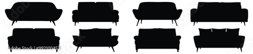 Sofa silhouettes set, couch pack of vector silhouette design, isolated background.