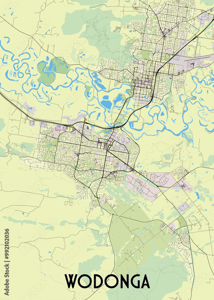 Obraz premium Wodonga, Australia artistic map poster
