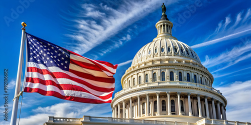 Wallpaper Mural American flag waving in front of Capitol dome in Washington DC, America, flag, United States, Capitol, dome Torontodigital.ca