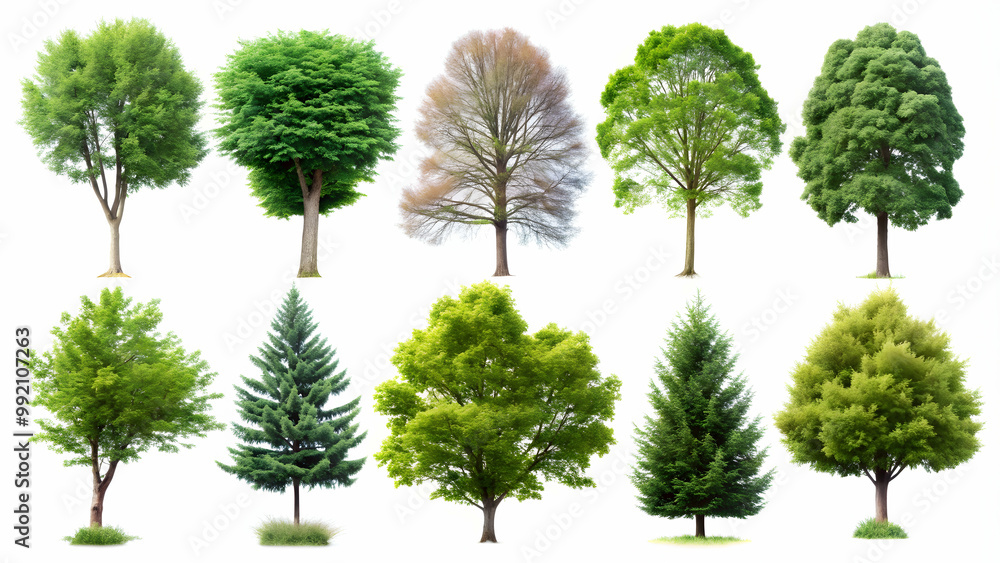 A set of ten detailed tree s featuring various types of deciduous, coniferous, and evergreen trees, trees,s, nature A set of ten detailed tree s featuring various types of deciduous, coniferous, and evergreen trees, trees,s, nature