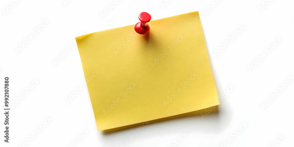Yellow sticky note with red pin on white background, sticky note, yellow, red pin, isolated Yellow sticky note with red pin on white background, sticky note, yellow, red pin, isolated