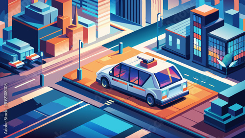 Vector isometric illustration of a self-driving car
