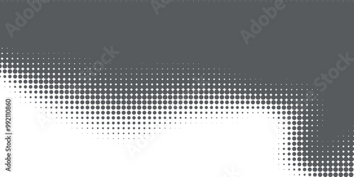 Grunge halftone gradient background. Faded grit noise texture. White and black sand wallpaper. Retro pixelated backdrop. Anime or manga style comic overlay. Vector graphic design textured template