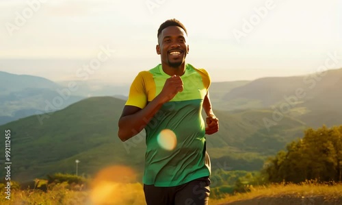 Jamaican Man Running on Scenic Hilltop in Slow Motion