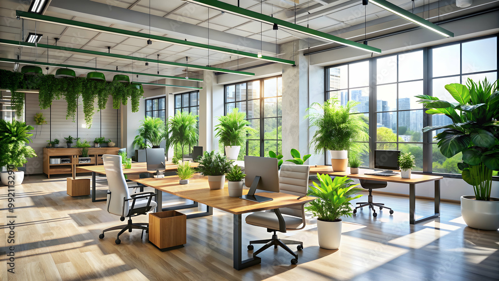 Modern and airy multipurpose office room with abundant natural light and green plants, contemporary, office, room, light Modern and airy multipurpose office room with abundant natural light and green plants, contemporary, office, room, light