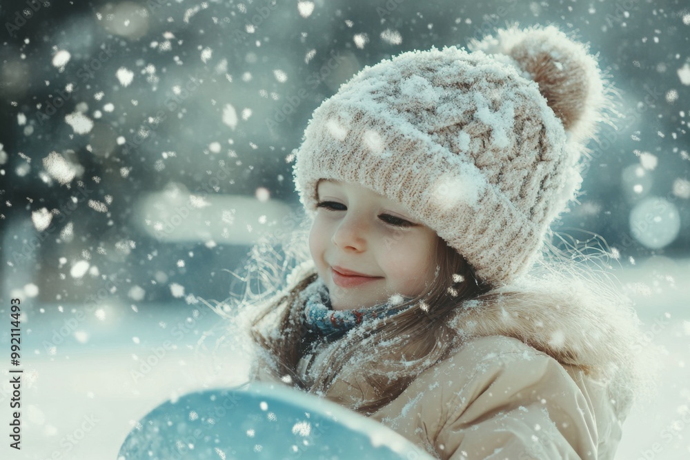 Young girl is enjoying a snowy day outdoors Young girl is enjoying a snowy day outdoors