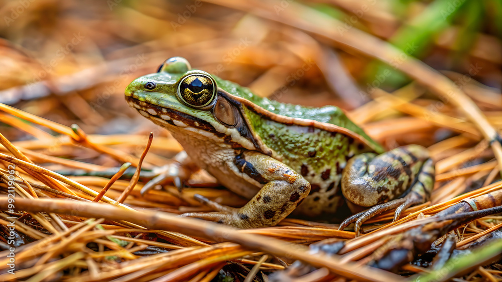 Frog camouflaged on a pine needle-covered forest floor, frog, nature, wildlife, pine needles, forest, camouflage Frog camouflaged on a pine needle-covered forest floor, frog, nature, wildlife, pine needles, forest, camouflage