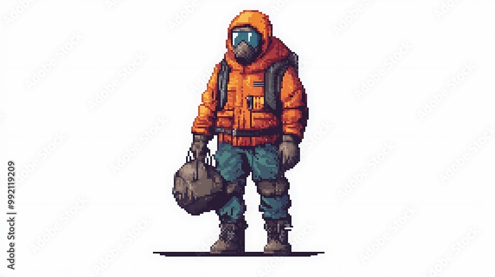 Pixel Art Illustration of Man in Winter Gear and Gas Mask Pixel Art Illustration of Man in Winter Gear and Gas Mask